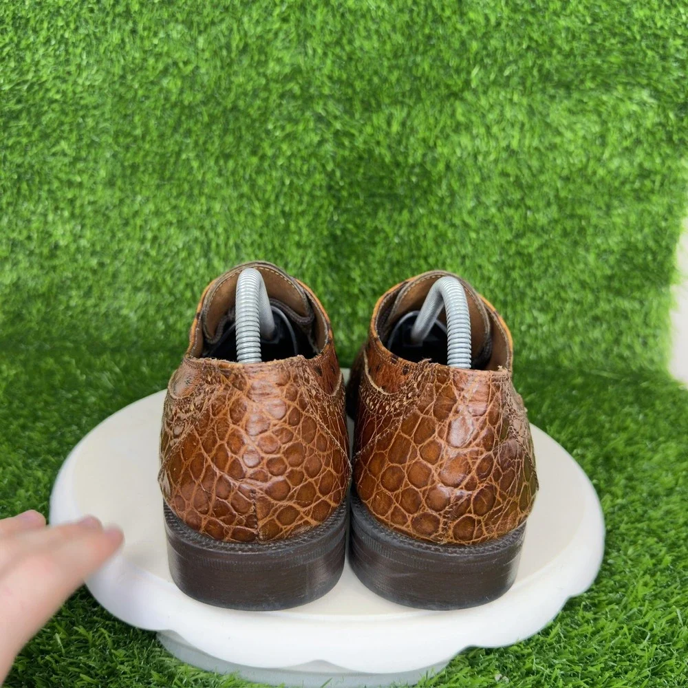 Stacy Adams Cognac Alligator/Ostrich Print Leather Loafers Sz 10